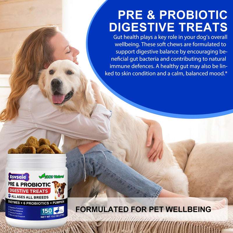 Probiotics for Dogs with Prebiotics - Dog Probiotics for Gut Health | Supports Digestive Enzymes, Itchy Skin, Immunity | All Ages & Breeds, Natural Dog Probiotic Supplement - 150 Soft Chews Duck Flavo