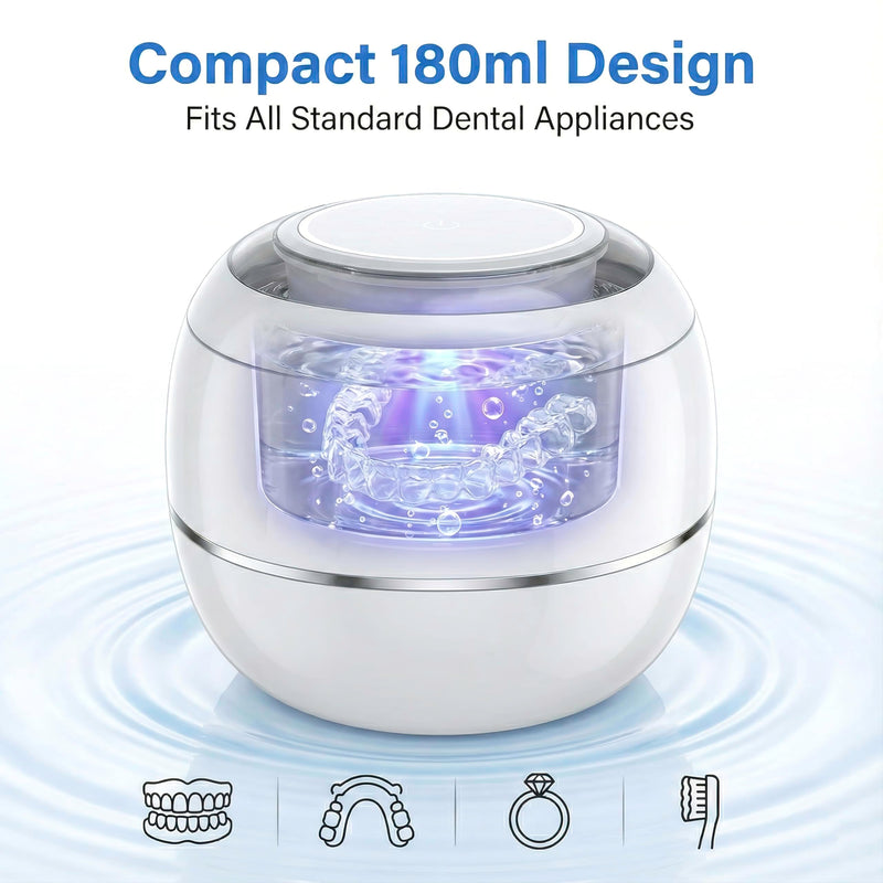 Ultrasonic Retainer Cleaner Machine, White, 42KHZ Dental Cleaning Pod For Denture, Toothbrush Heads,Jewelry, Braces, Digital Timer with 2 Modes, 180ML,304 stainless steel inner liner - BeesActive Australia