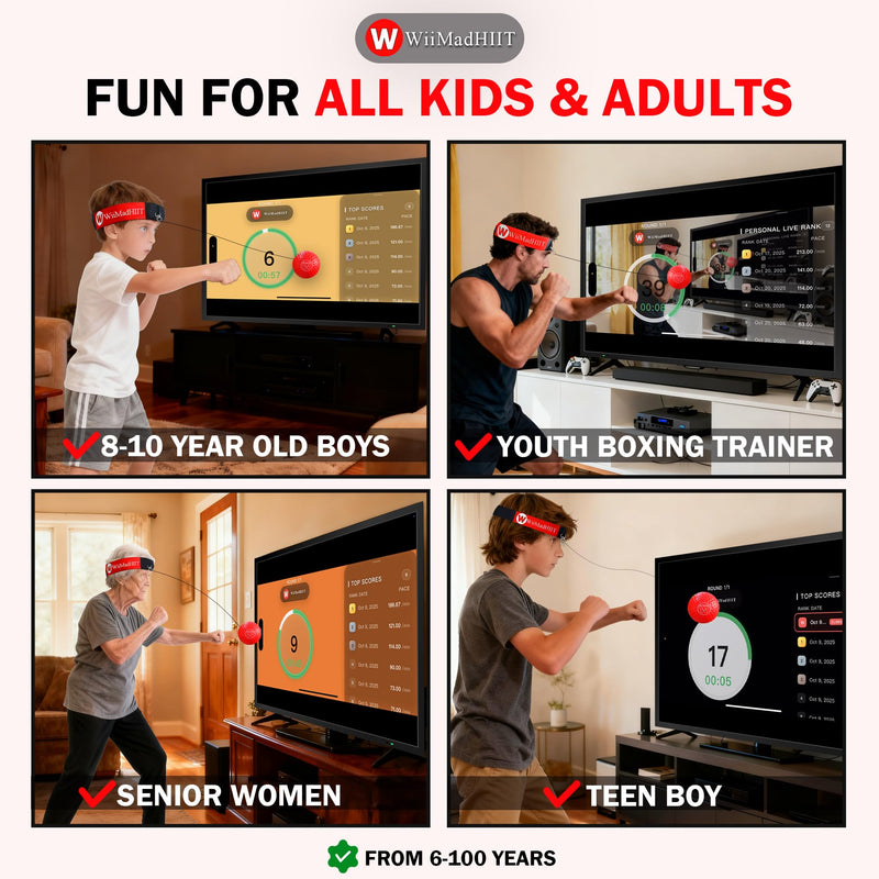 Boxing Reflex Ball with Punch Counter App, Fun Punch Game with Headband, Hand Eye Coordination Training | Boxing Equipment, Fitness Gift Ideas for Teen Boys and Anyone into MMA Training Red - BeesActive Australia