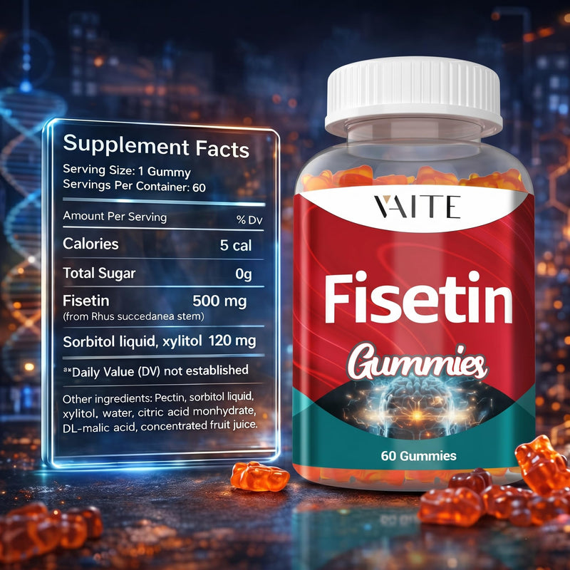 Fisetin Supplements 500mg - Gummy Supplement, Powerful Antioxidant Blend for Cellular Health Support - Vegan & Non-GMO Formula with Flavonoids & Plant Extracts, Boost Cognitive Function, 60 Gummies