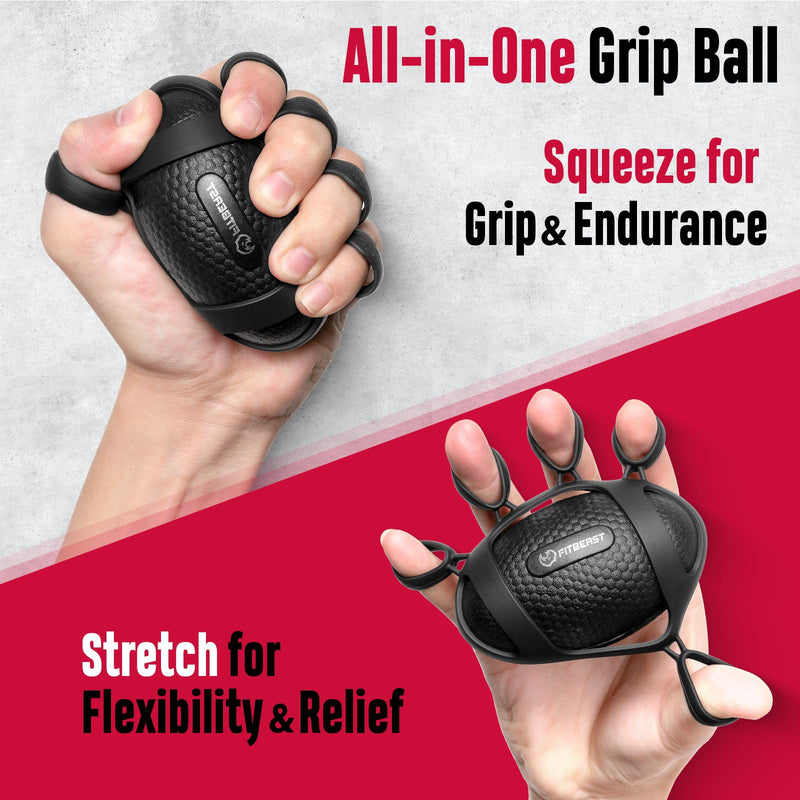 FitBeast Grip Strength Trainer, Hand Gripper Strengthener Kit - 6 Pack with Adjustable Resistance Forearm Strengthener, Forearm Exerciser and Massage Balls for Hand Therapy, Grip Training Black