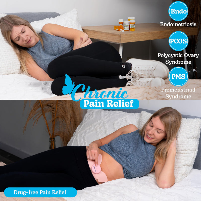 Relief Pink-Period Cramps Pain Relieving Device, Cramp Massager for Menstrual and Lower Back Ache, Reduces Endometriosis Discomfort, PMS TENS Unit, Wireless or Wired, Natural Cycle Support - BeesActive Australia