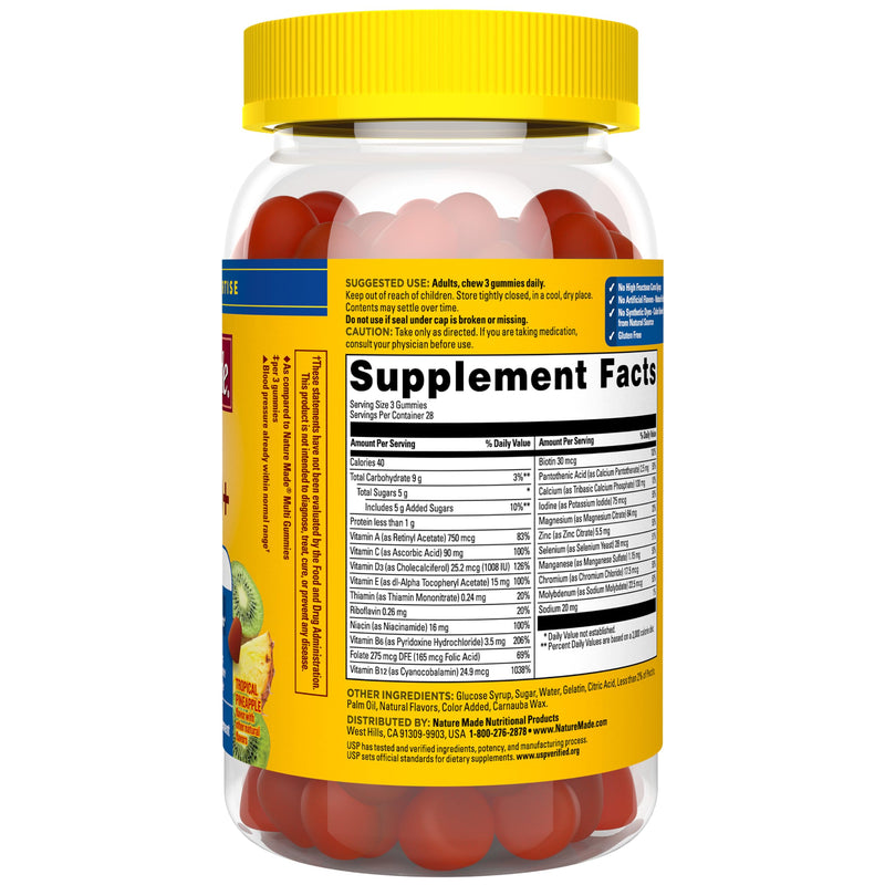 Nature Made Advanced Multivitamin Gummies 50+ for Men, 84 Multi Vitamins | Mens Multivitamins Gummies with Magnesium Citrate, Vitamin D3, Zinc, All 8 B Vitamins, 28 Day Supply 84 Count (Pack of 1)