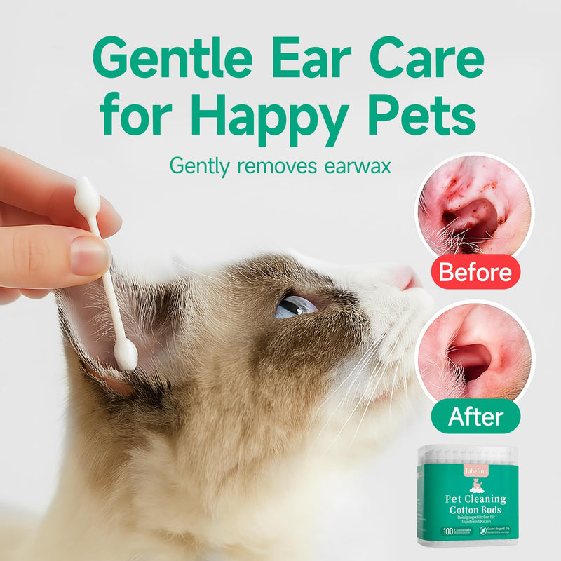 Jubelinn Pet Cleaning Cotton Buds - Gourd-shaped cotton tip, designed specifically for dogs & cats - Soft and gentle cleaning for ears, eyes, nose & wounds - Removes earwax - Ear Hygiene - 200 pcs 200pcs Cotton Buds