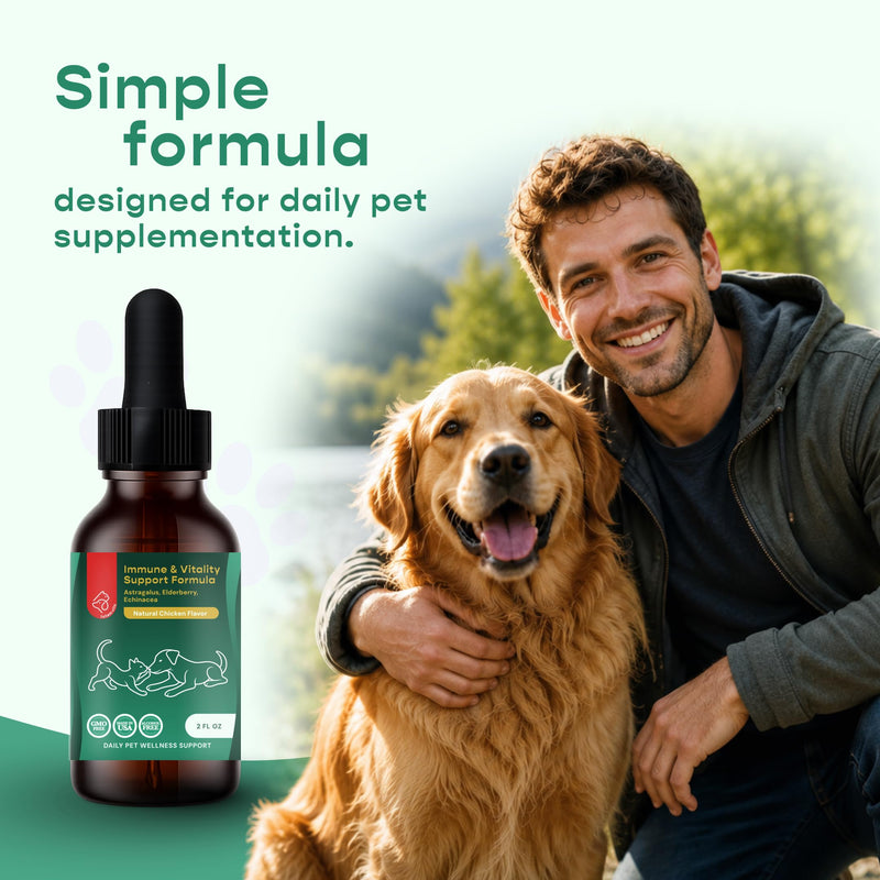 Immune Support for Dogs & Cats – Liquid Pet Supplement with Astragalus, Elderberry, Echinacea & L-Theanine – Dog Immune Drops – Natural Chicken Flavor – 2 fl oz