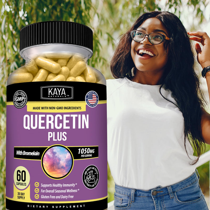 Kaya Naturals Quercetin with Bromelain & Zinc, 1,050 mg, 60 Capsules | Quercetin 800 mg - Bromelain 200 mg - Zinc 50 mg, Seasonal Wellness & Immune Support, Non-GMO, Gluten & Dairy Free