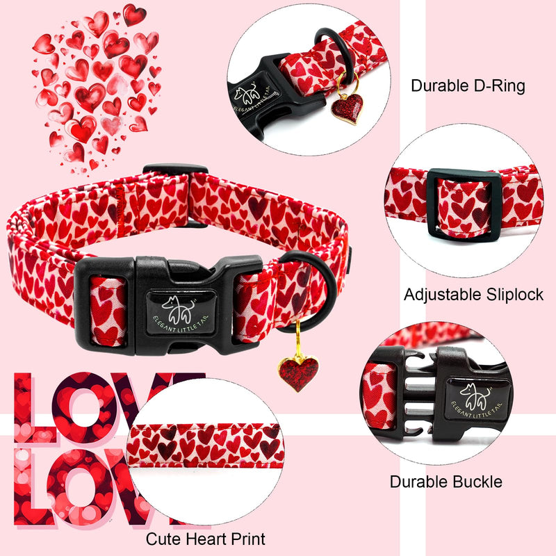 Elegant little tail Valentine's Day Dog Collar-Cute Red Heart Dog Collar for Medium Dogs, Female or Male Adjustable Cotton Pet Collar with Quick Release Buckle for Small Medium Large Dogs Medium (Pack of 1) - BeesActive Australia