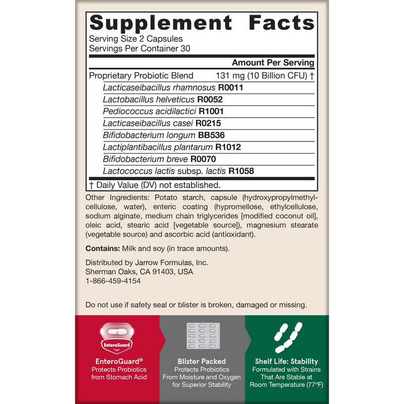 Jarrow Jarro Dophilus Probiotics - Probiotic Supplement, Gut Health, 60 Ct | Gut Health Support, 10 Billion CFU, 8 Probiotic Strains, Intestinal and Digestive Health For Women & Men, Shelf-Stable 60 Count (Pack of 1)