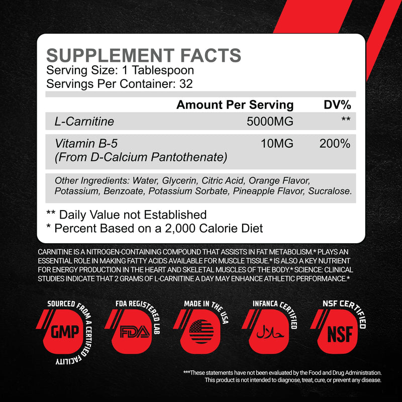 Liquid L-Carnitine 5000mg – Orange Pineapple – Metabolic, Energy and Muscle Support Supplement – Stimulant-Free Pre Workout Alternative for Endurance, Exercise & Recovery – 32 Servings – GMU Sport