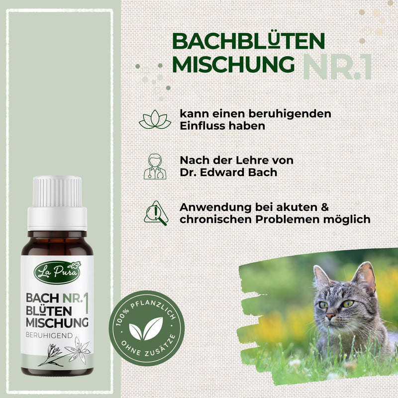 LaPura Bach Flowers No. 1 for dogs and cats, for gentle calming in the event of noise, restlessness, fear, travel, being alone, thunderstorms, New Year's Eve, globules 10 g - BeesActive Australia