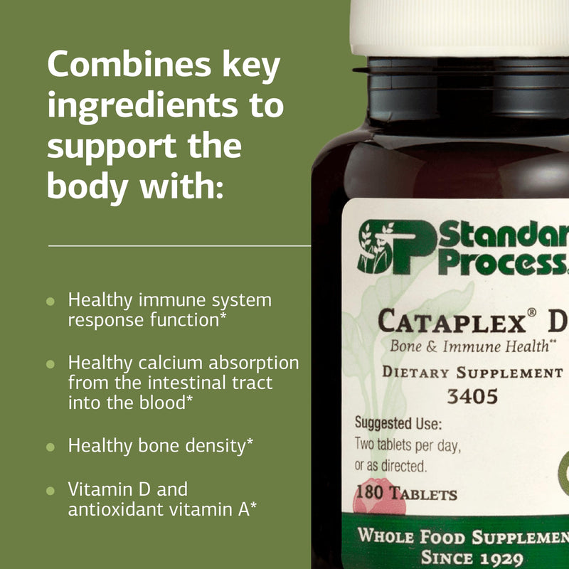 Standard Process Cataplex D, Immune & Bone Health Supplement, 180 Tablets | Supports Immune System, Bone Strength and Bone Health, Supplement Aids Calcium Absorption, With Vitamin D and Antioxidant A