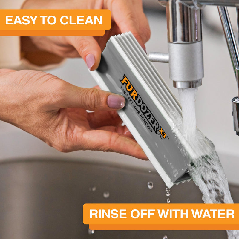 FurDozer X3 PRO Pet Hair Remover & Auto Detailing Tool - Cat & Dog Hair Remover for Carpets, Car Interiors, Couches, Bedding, & Furniture - Reusable Pet Hair Removal Tool for Dog Fur & Lint, 5", Grey X3 PRO - 5" Long Gray - BeesActive Australia