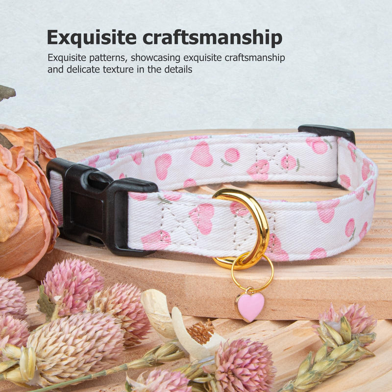 Cotton Handmade Dog Collar Cute and Distinctive Patterns White&Pink Love Heart with Pendant Cute Dog Collars for Small Medium Large Dogs Girl Dogs Boy Dogs S - BeesActive Australia