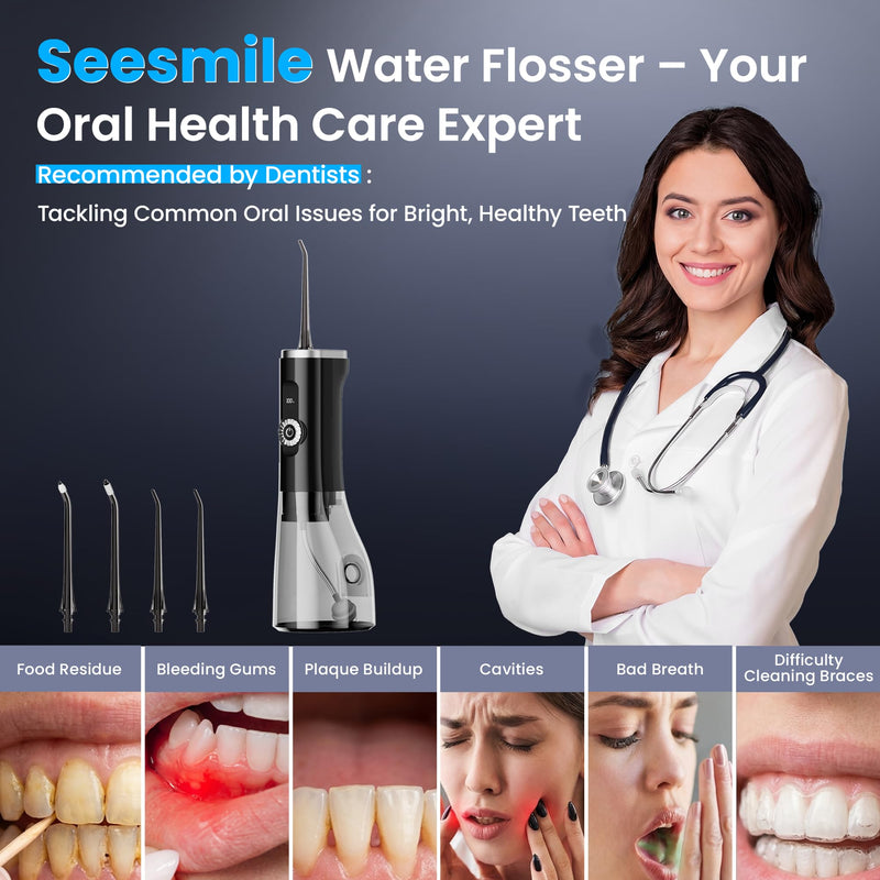 Water Flosser Teeth Picks, 100 Power Levels (150-PSI Variable Pressure) Cordless Floss for Tooth Cleaning and Flossing, 300ml Capacity Electric Floss Oral Irrigator for Adults Black