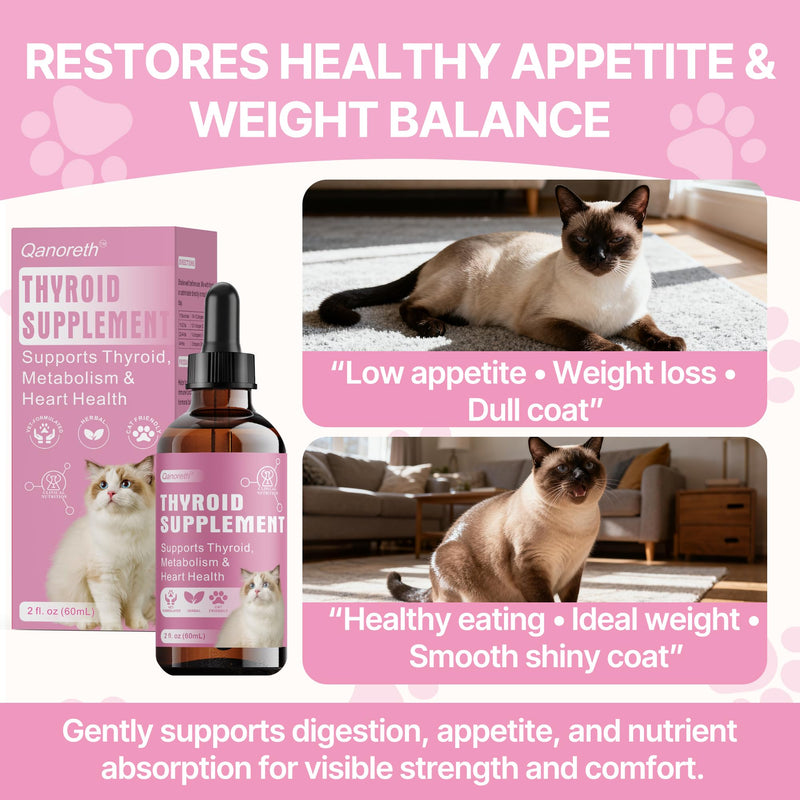 Thyroid Support for Cats, Natural Cat Appetite Stimulant & Cat Weight Gainer Drops – Helps Support Metabolism, Energy & Weight Gain for Cats – Vet-Formulated Herbal Liquid Supplement, 2 fl oz