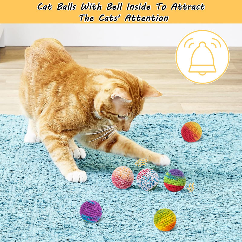 Retro Shaw Cat Toys Balls, Woolen Yarn Cat Ball Toy with Bell Inside, Cat Toys for Indoor Cats, Interactive Cat Chew Toys for Kitty Kitten, 6 Pack Multicolor - BeesActive Australia