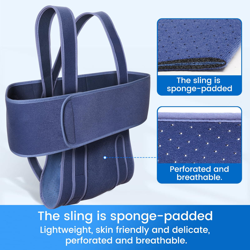 Velpeau Arm Sling for Sleep, Shoulder Immobilizer for Women & Men - Very Soft Sling for Rotator Cuff Tear, Fractured, Dislocation, Broken, Postoperative, Fits Left & Right (Blue, L: Bust 39.5-51.3″) Large (Pack of 1) Adult Size