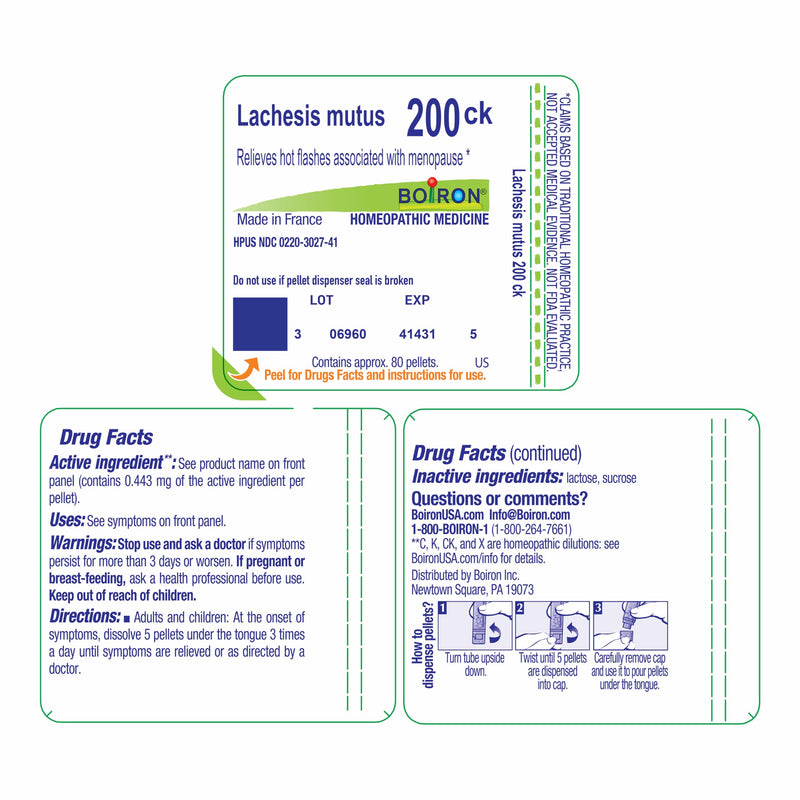 Boiron Lachesis Mutus 200Ck Homeopathic Medicine for Hot Flash - 80 Pellets 80 Count (Pack of 1) - BeesActive Australia