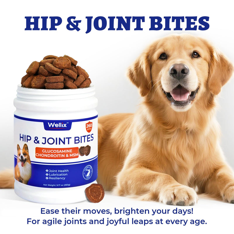 Wellix 260g Hip and Joint Supplements for Dogs - with Glucosamine for Dogs,Chondroitin & MSM - Support Dog Pain Relief Anti Inflammatory,Hip & Joint Care - Dog Vitamins and Supplements