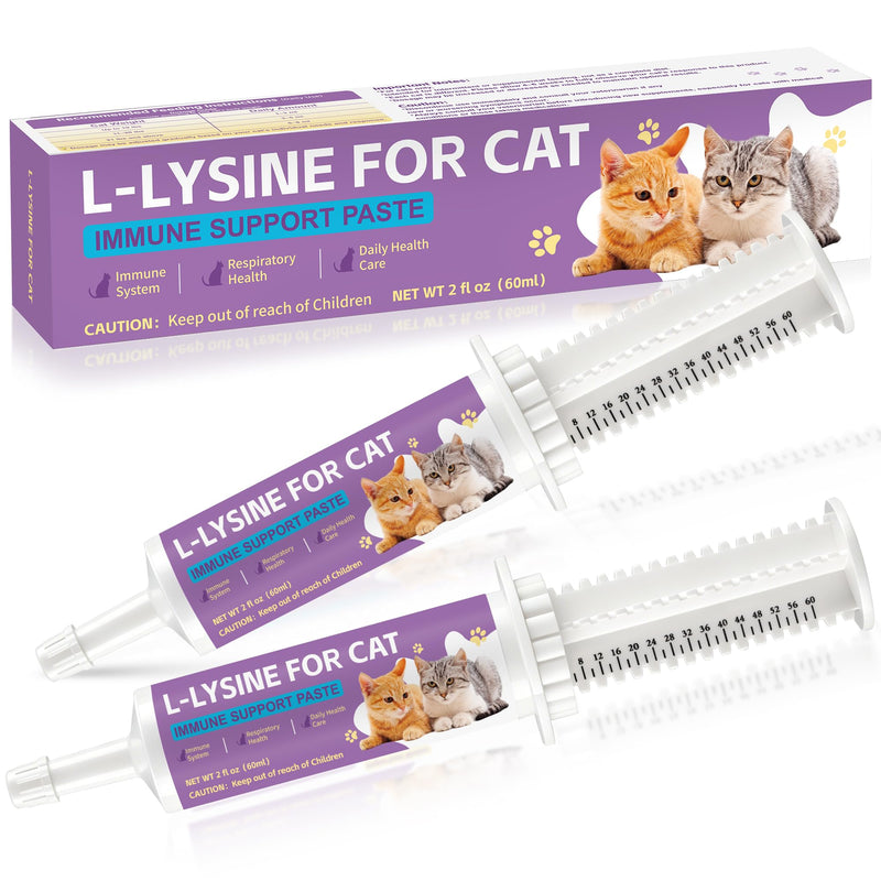 L-Lysine for Cats - Lysine for Cats Supports Immune System, Respiratory & Eye Health - Cat Supplement with Taurine, Omega-3, Vitamins & Herbal Blend - Chicken Flavor Gel, Easy to Feed, 60 ML (2 packs) 2PCS