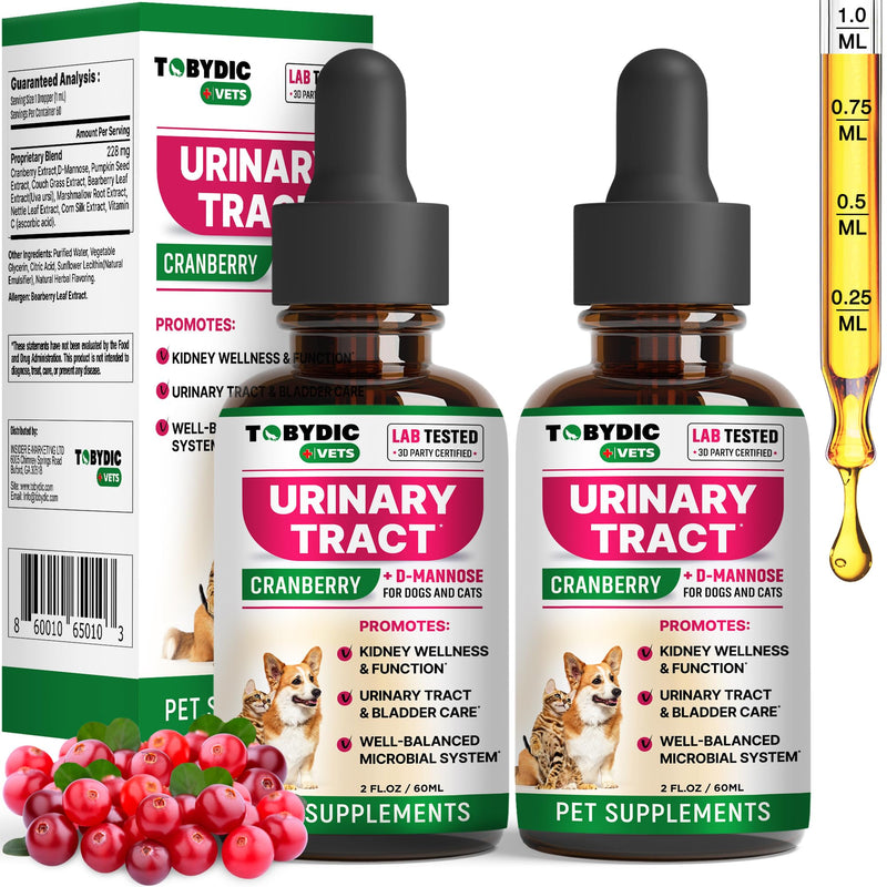 Cat & Dog Natural UTI Support & Urinary Tract Infection Treatment with Cranberry - Kidney + Bladder Support Supplement - Best for Urine Incontinence - Pet Renal Health (2 Pack (60ml + 60 ml)) 2 Pack (60ml + 60 ml)