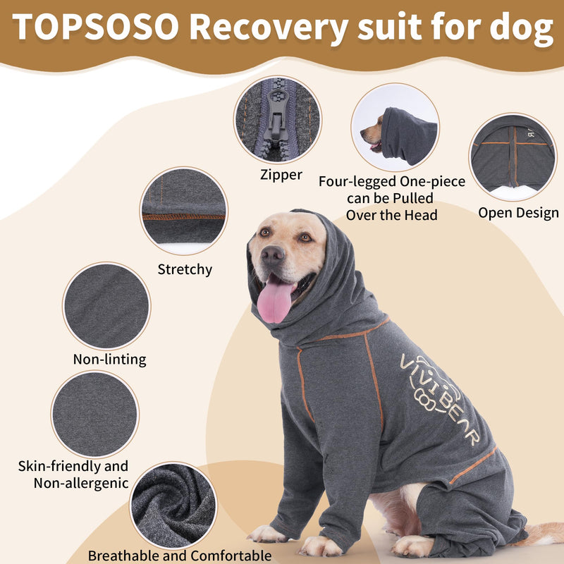 TOPSOSO Dog Bodysuit with Legs with Zipper Prevent Contact with Wounds Dog Bodysuit After Surgery Elasticity Breathability Onesie for Dogs Dog Onesie Suitable for Large Dogs (Gray XL) Grey - BeesActive Australia