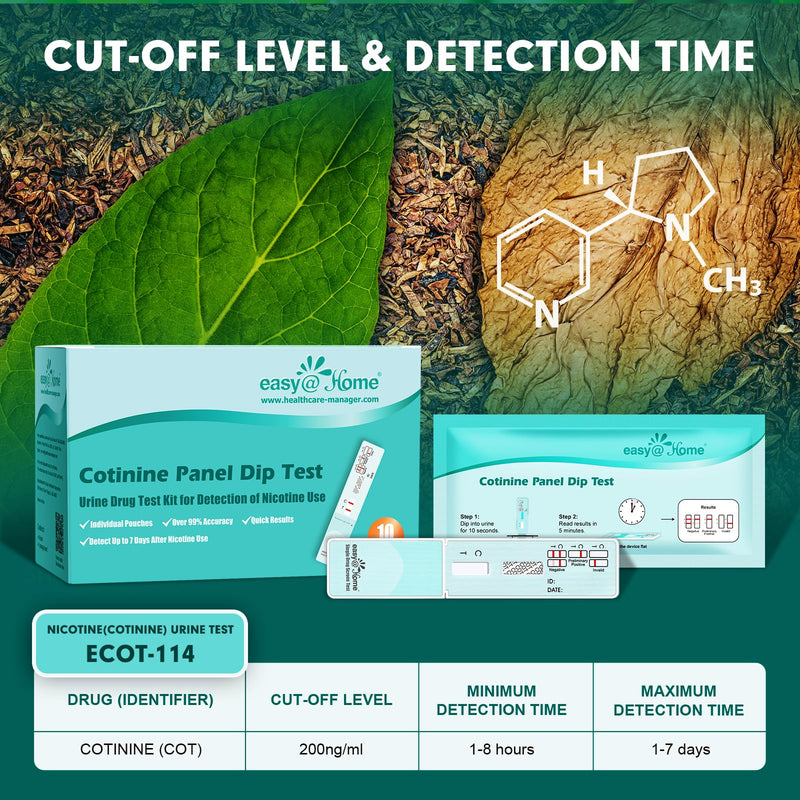 Easy@Home 10 Pack Nicotine Urine Test Strips Kit, Sensitive Rapid Testing Detection 200 ng/mL #ECOT-114 10 Count (Pack of 1)