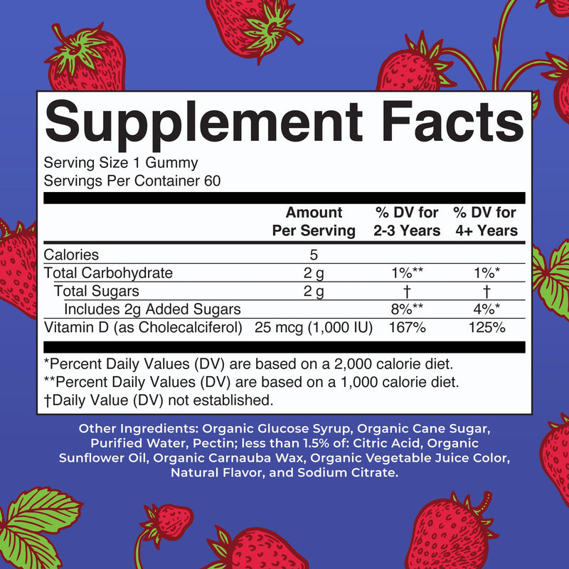 MARYRUTH'S Organic Vitamin D3 Gummies, 1000 IU, Immune Support, 60 Count | USDA Organic, Immune Support, Bone Health, Muscle Function, For Adults & Kids Ages 2+