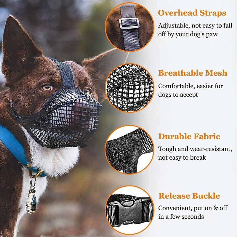 Muzzle mesh, muzzle for dogs, rounded mesh, muzzle for medium dogs, mesh muzzle for dogs, muzzle for dogs, adjustable for small, medium and large, prevents biting, chewing, M, black - BeesActive Australia