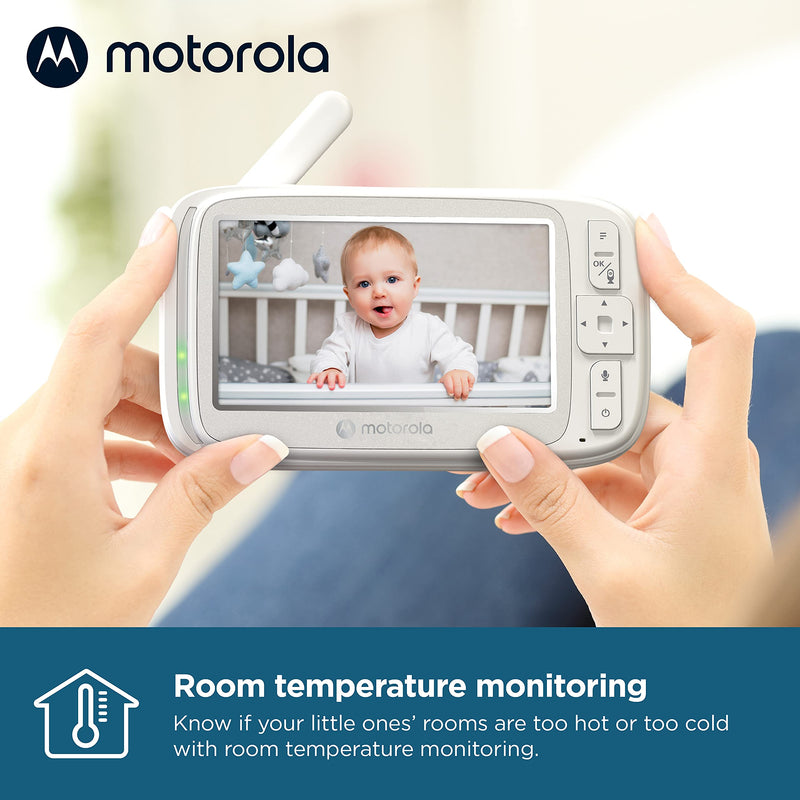Motorola VM75 Indoor Video Baby Monitor with Camera - 480x272p, 1000ft Range 2.4 GHz Wireless 5" Screen, 2-Way Audio, Remote Pan, Digital Tilt, Zoom, Room Temperature Sensor, Lullabies, Night Vision 1 Camera (2021 Model) - BeesActive Australia