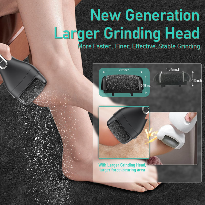 Electric Callus Remover for Feet - with Larger Grinding Head, Portable Pedicure Kit Foot File Callus Remover, Rechargeable Waterproof Foot File for Foot Care Deadskin Remover LCD Display-Black Callus remover with 3Head - BeesActive Australia