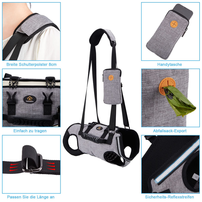 Ownpets Carrying Aid Harness, Lifting Harness for Small Dogs, Sling for Small Dogs, Full Body Harness, Dog Carrier Bag with Shoulder Strap, Soft, Waterproof, Adjustable, Grey, M - BeesActive Australia