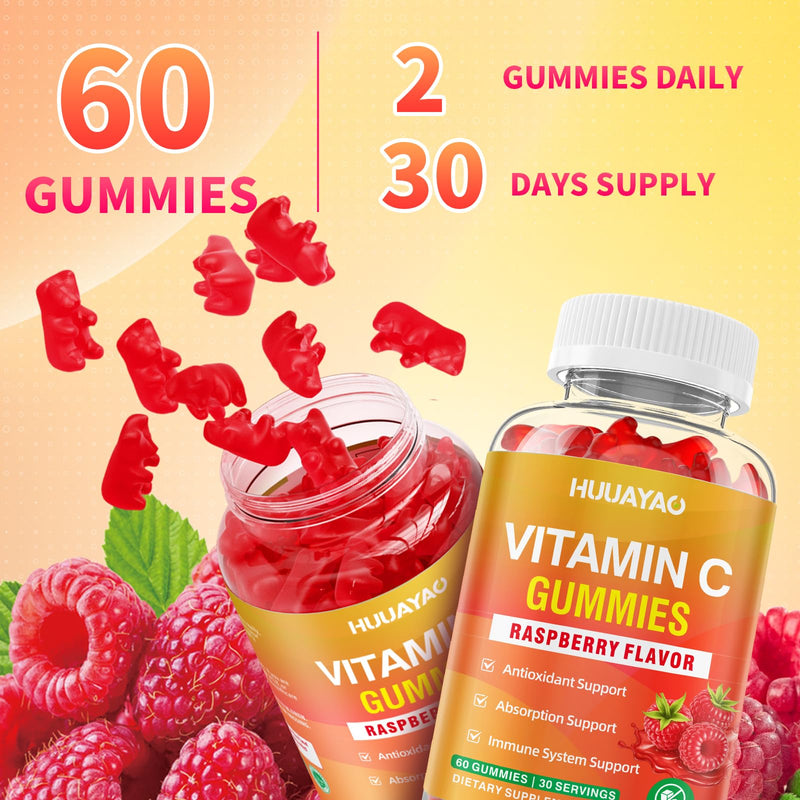 Vitamin C Gummies for Adults, Chewable Vitamin C Gummies for Antioxidant & Collagen Support, Vegan, Non-GMO, Sugar-Free, Raspberry Flavor, 120 Count 120 Count (Pack of 1)