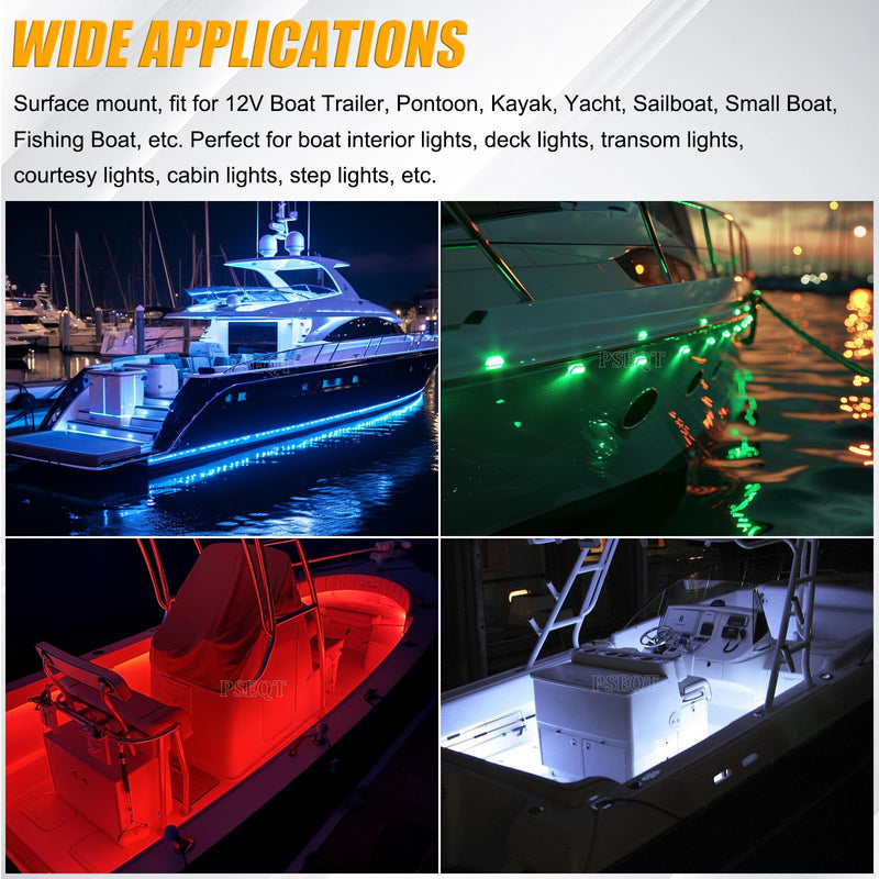PSEQT 6Pcs 4LED RGBW Boat Courtesy Lights, 4-color 3.8'' Oval Waterproof Marine Interior Deck Transom Stern Navigation Lights for Pontoon Fishing Boat Bass Sailboat Kayak Yacht 3.75''x0.78''x0.6'' - BeesActive Australia