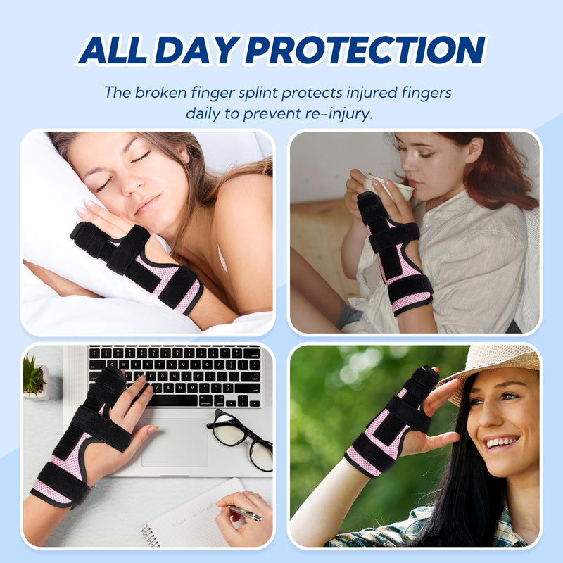 Pinky Finger Splint, Trigger Finger Splint Pinky Right & Left Hand, Ulnar Gutter Splint, Metacarpal Finger Splint Hand Brace for Boxer Finger, Dupuytren's Contracture, Arthritis, Pink, M
