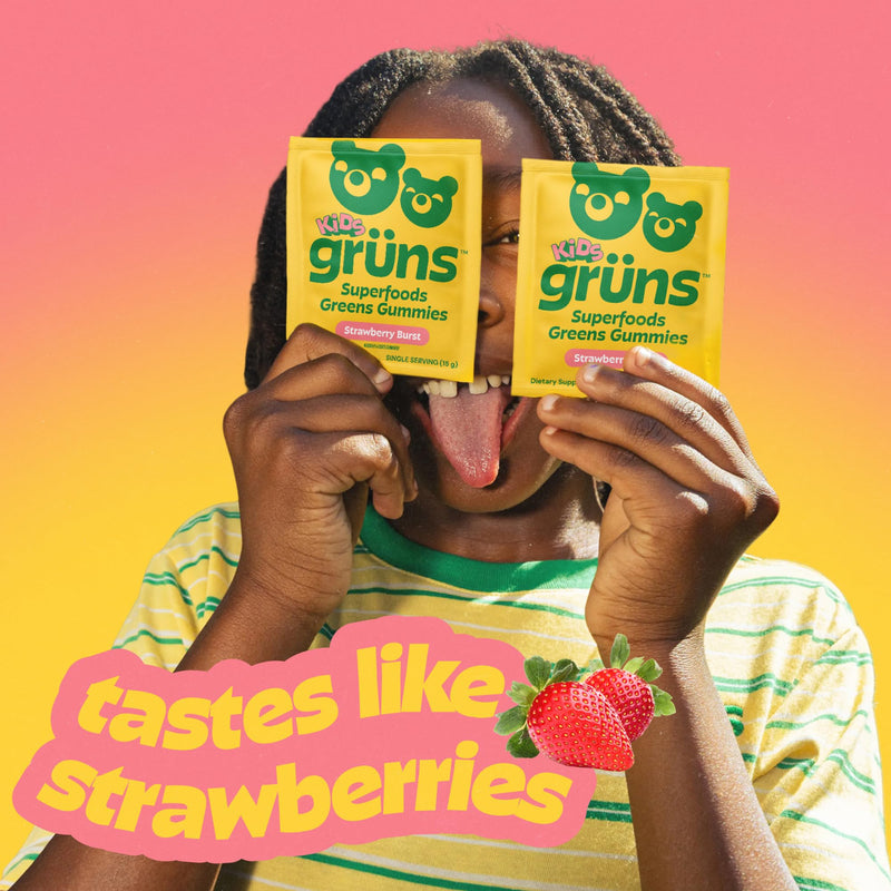 Gruns Kids Multivitamin Kids Greens Gummies, 28 ct | Daily Supplement with Vitamins, Minerals, Adaptogens, and Prebiotic Fiber Low Sugar