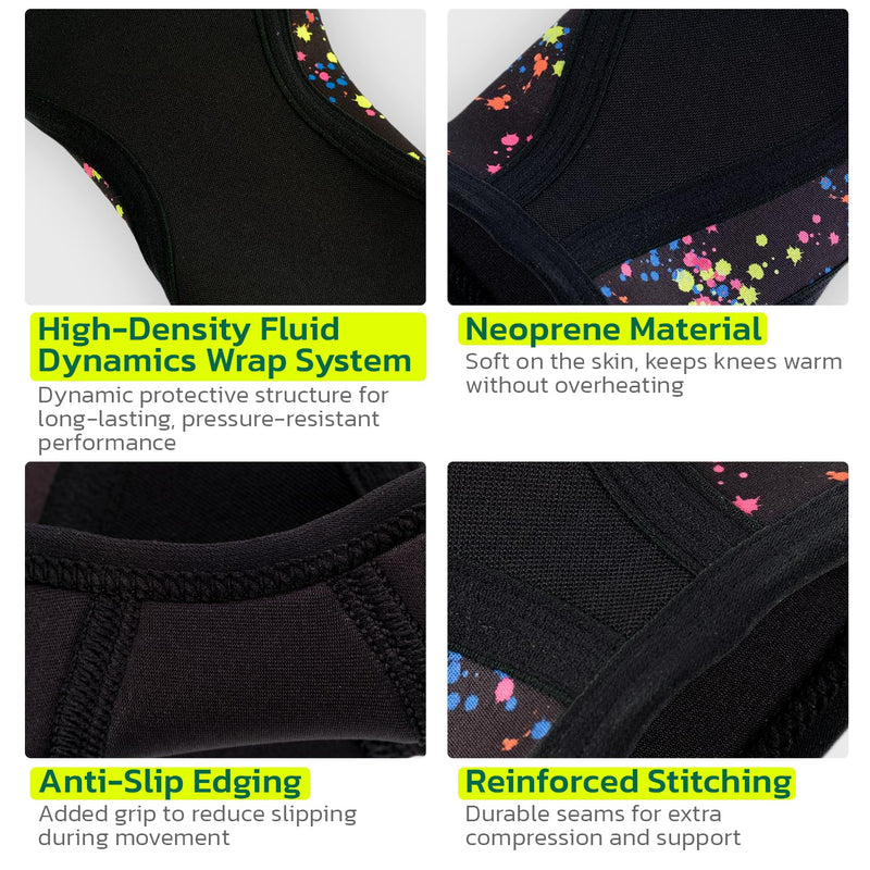 Knee Brace for Women Men (1 Pair) 5mm Neoprene Knee Compression Sleeve Knee Support, Non-Slip Braces for Training & Fitness, Weightlifting, Black Ink S Small Ink Splatter
