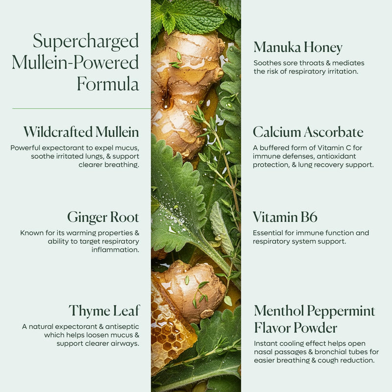 mullein Inhale Drops for Lungs: 2oz. Instant Cooling Herbal Tincture, Vitamin C, Vitamin B6, Leaf Extract for Lungs - Eliminate Mucus, Refresh Airways, Power-Up Immunity, Serving Size 2ml