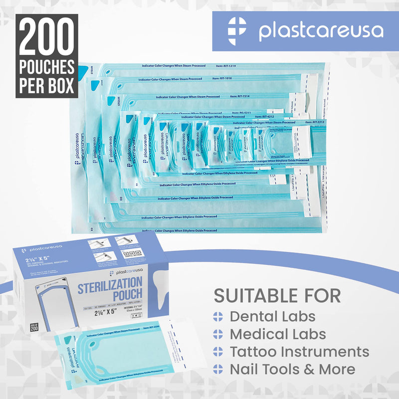 1000 2.25 x 4 Inch Self Sterilization Autoclave Pouches for Cleaning Tools, Sterilizer Bags for Dental Offices, Pouch for Dentist Tools, 5 Boxes of 200 1000 - BeesActive Australia