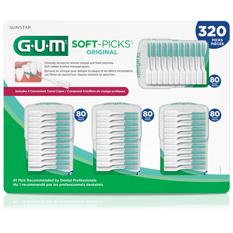 GUM Soft-Picks Original, Easy to Use Dental Picks for Teeth Cleaning and Gum Health, Disposable Interdental Brushes with Convenient Carry Case, Dentist Recommended Dental Picks, 320 Count - BeesActive Australia