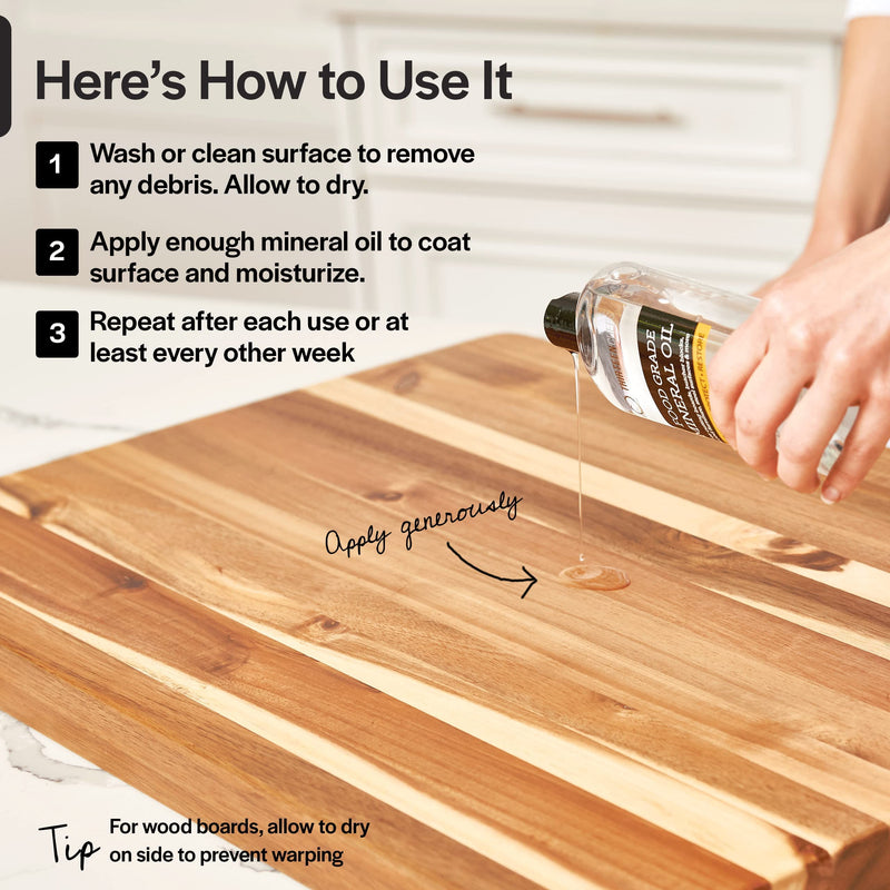 Thirteen Chefs Mineral Oil - 12oz Food Grade Conditioner for Wood Cutting Board, Countertop & Butcher Block, Lubricant for Knife or Meat Grinder - Safe USP Finish on Marble, Soapstone 12 Fl Oz - BeesActive Australia