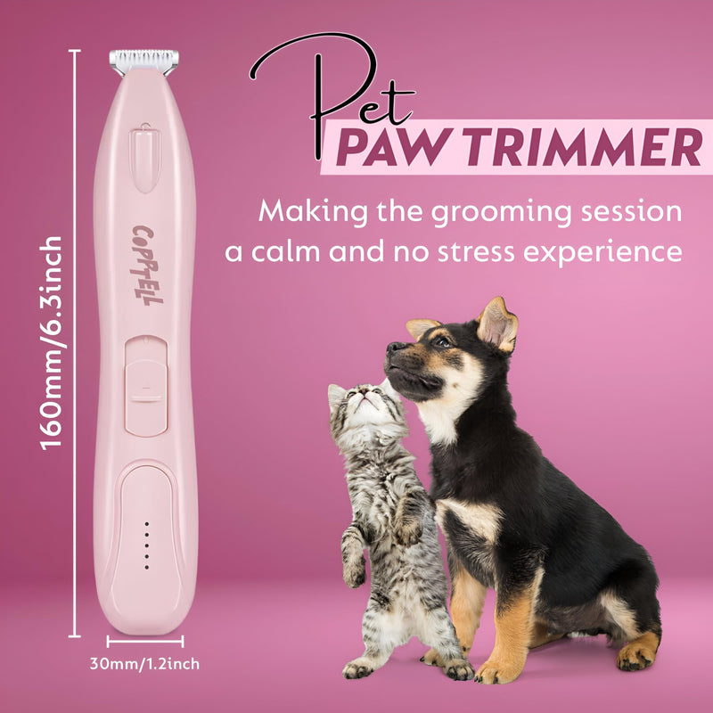 Dog Paw Trimmer with LED Light, Rechargeable Cordless Grooming Clippers, 18mm Widen Blade, Low Noise (35 dB), LED Display, Ideal for Trimming Paws, Eyes, Ears, Face, and Rump for Dogs and Cats. Pink - BeesActive Australia