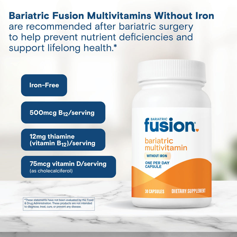 Bariatric Fusion Bariatric Multivitamin Without Iron | 1 Per Day | Post Surgery Patients | Iron Free Vitamin for Gastric Bypass and Sleeve Gastrectomy | Easy to Swallow Capsules | One Month Supply 1 Per Day - 1 Month Supply