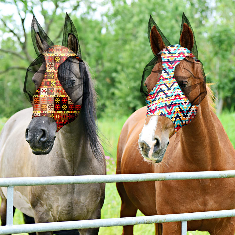 Weewooday 2 Pieces Horse Fly Masks for Horses Soft Fly Masks for Horses with Ears Smooth and Elasticity Fly Mask with UV Protection(L, Geometry Patterns) L - BeesActive Australia