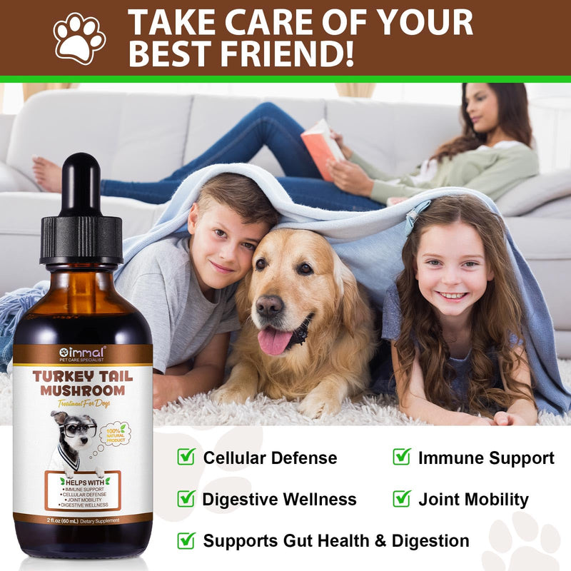 Turkey Tail Mushroom Supplement for Dogs - Liquid Formula with Probiotics & Turmeric, Supports Immune System, Digestive Health, and Joint Flexibility - Delicious Bacon Flavor (120ML) Pack of 1