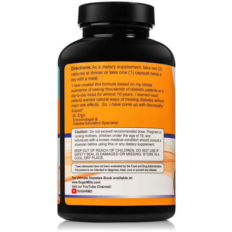 SugarMD Neuropathy Support Supplement – 180 Nerve Supplement Capsules with Alpha Lipoic Acid, Benfotiamine & Vitamin D3 B6 B12 - Nerve Support for Feet Hands Fingers & Legs - 90 Day Supply