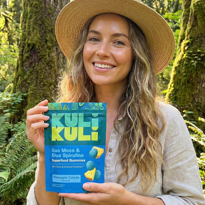Kuli Kuli Organic Sea Moss & Blue Spirulina Gummies, 60 CT | Plant-Based Irish Sea Moss Superfood with Baobab and Vitamin C for Skin Glow, Immune Support, and Collagen Pineapple Colada 60 Count (Pack of 1)