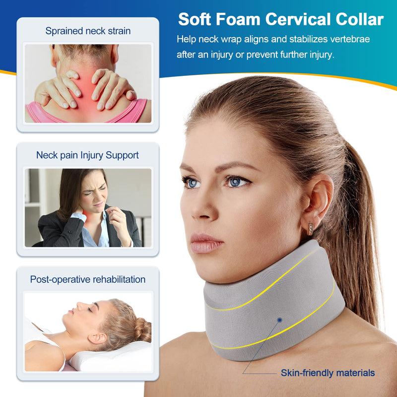 Neck Brace for Neck Pain and Support, Soft Neck Support Relieves Pain & Pressure in Spine for Women & Men, Wrap Align Stabilize Vertebrae Foam Cervical Collar for Sleeping (Grey, M, 3.5" Depth Collar) Grey M, 3.5" Middle Height - BeesActive Australia