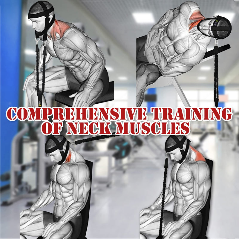J Bryant Neck Harness Head - Weight Lifting with Resistance Tube Bands - Door Anchor Set Adjustable Neck Training Strap Exercise Equipment Black-M(20"-23")