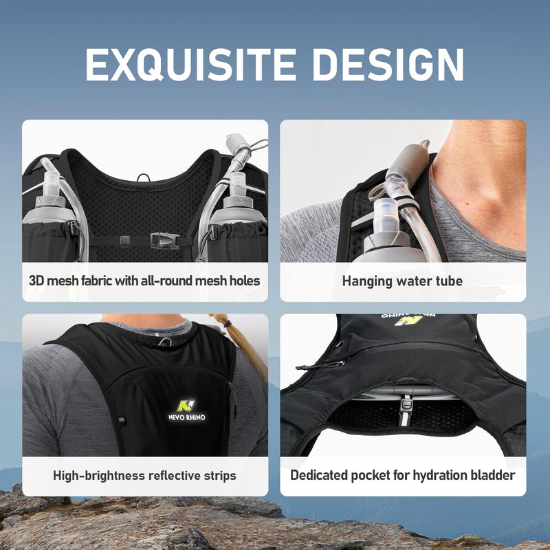 Running Vest with Water Bladder 1.5 Liter, Small Hydration Water Vest, Lightweight Hydration Pack Multi-Pocket 11x - for Hiking Race Trail Marathon for Women Men Black